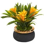 11” Bromeliad Artificial Plant in Stoneware Planter | Nearly Natural