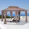 Outsunny 10 ft. x 13 ft. 2-Tier Steel Outdoor Garden Gazebo With Vented Soft Top Canopy And Removable Curtains, Khaki 84C-050