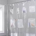 Waterproof Fabric Shower Curtain Or Liner With 9 Storage Pockets Bathroom Shower