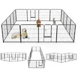 DUMOS Dog Playpen Indoor Fence 16 Panel 32" Height Metal Exercise Pen with Door Small Puppy/Medium/Large Dogs Animal Pet for Outdoor, Garden, Yard,