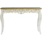 LuxenHome Victorian Off White and Natural Wood Console and Entry Table