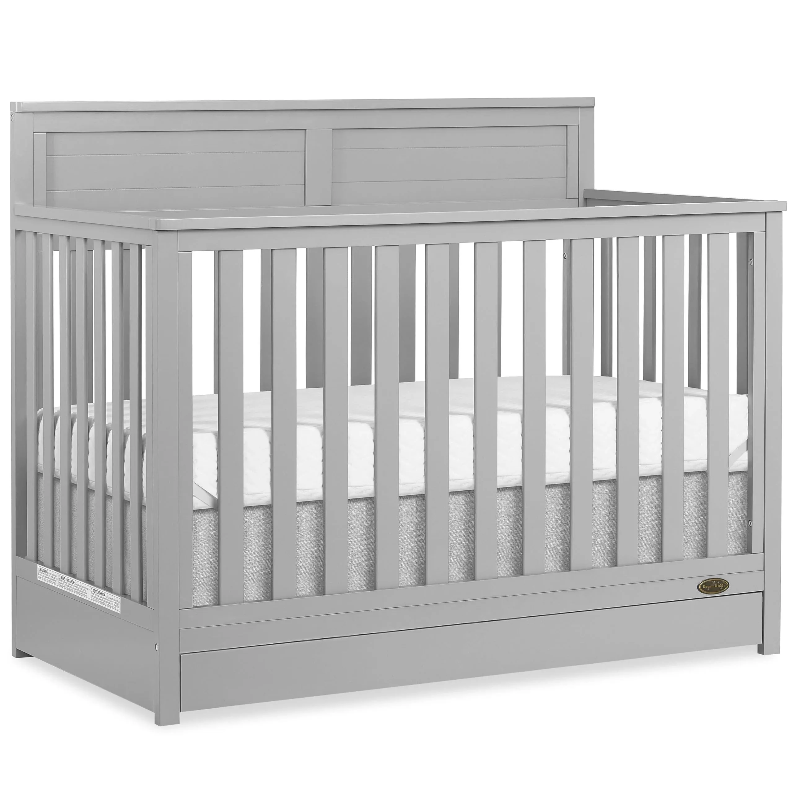 Dream On Me Reign 5 in 1 Convertible Crib with Under Drawer Pebble Grey