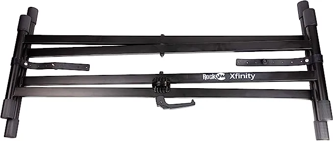 RockJam Xfinity Heavy-Duty, Double-X, Pre-Assembled, Infinitely Adjustable Piano Keyboard Stand with Locking Straps, Black