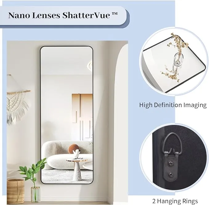 BEAUTYPEAK Full Length Mirror Standing Mirror Rounded Corner Floor Mirror