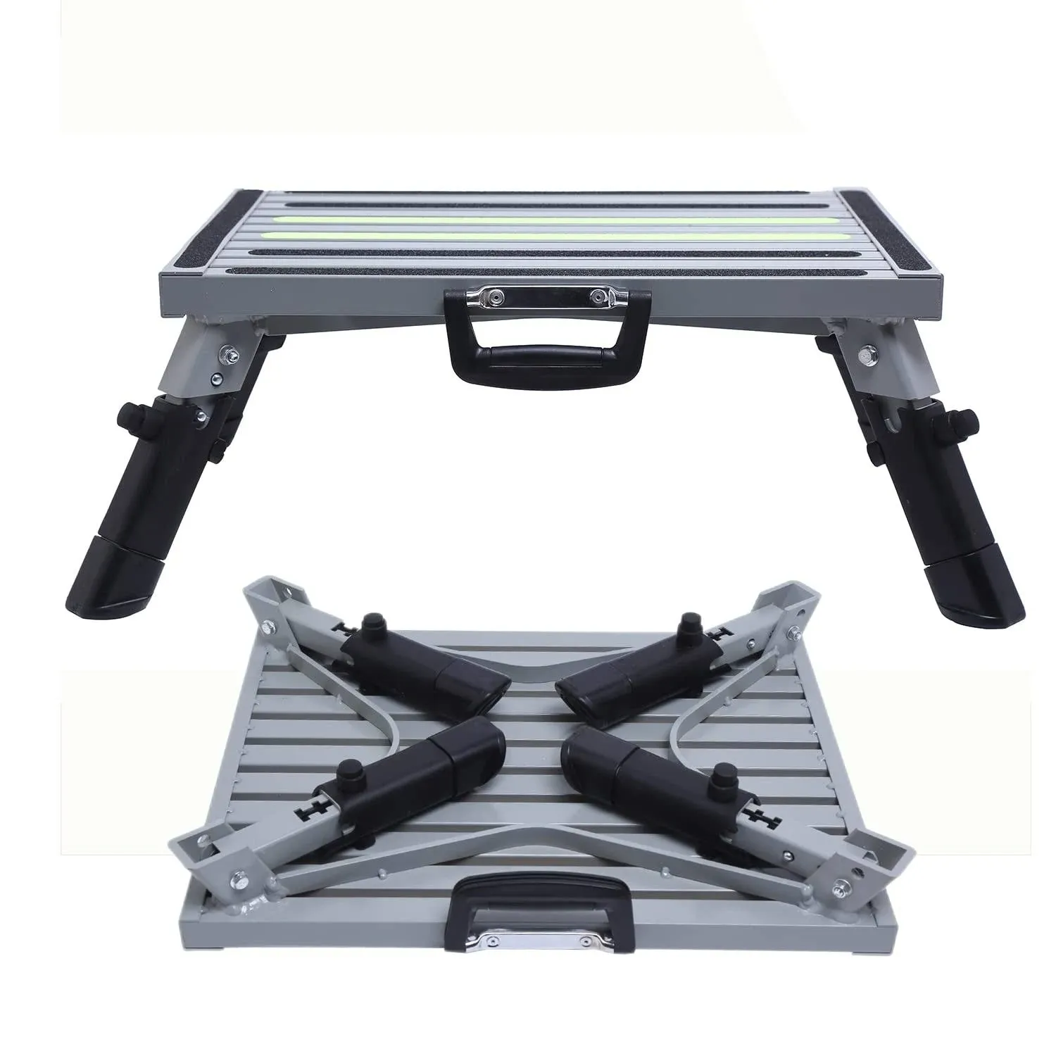 Safety RV Steps,Large RV Step Stool Adjustable Aluminum Folding Platform Step with Non-Slip Rubber Feet and Luminous Tape Glow,Holds Up to 1500 lbs