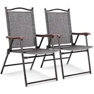 Folding Chair, Portable Lounge Chair Patio Chair with Armrest, Set of 2,Black