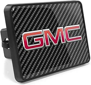 Compatible with - GMC Logo UV Graphic Carbon Fiber Look Metal Face-Plate on ABS Plastic 2 Tow Hitch Cover