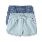 The Children's Place Baby Toddler Girls Pull-On Denim Dolphin Short, 2-Pack, Sizes 12M-5T