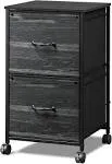 DEVAISE 2 Drawer Mobile File Cabinet, Rolling Printer Stand, Fabric Vertical Filing Cabinet fits A4 or Letter Size for Home Office, Charcoal Black Wood Grain Print