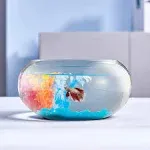 2 Gallon Glass Fish Bowl with Decor, Include Fluorescent Stones & Colorful Plastic Trees, High White Glass for Clear View, Small Fish Bowl/Vase/Aquarium for Betta Fish/Goldfish, Nice Home Décor