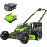 Greenworks - 80V 25" Cordless Battery Dual Blade Self-Propelled Mower with 4.0Ah Battery & Rapid Charger - Green