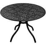 Modern Patio Dining Table, Round UV Resistant Mesh Aluminum Top, Black Finish, B