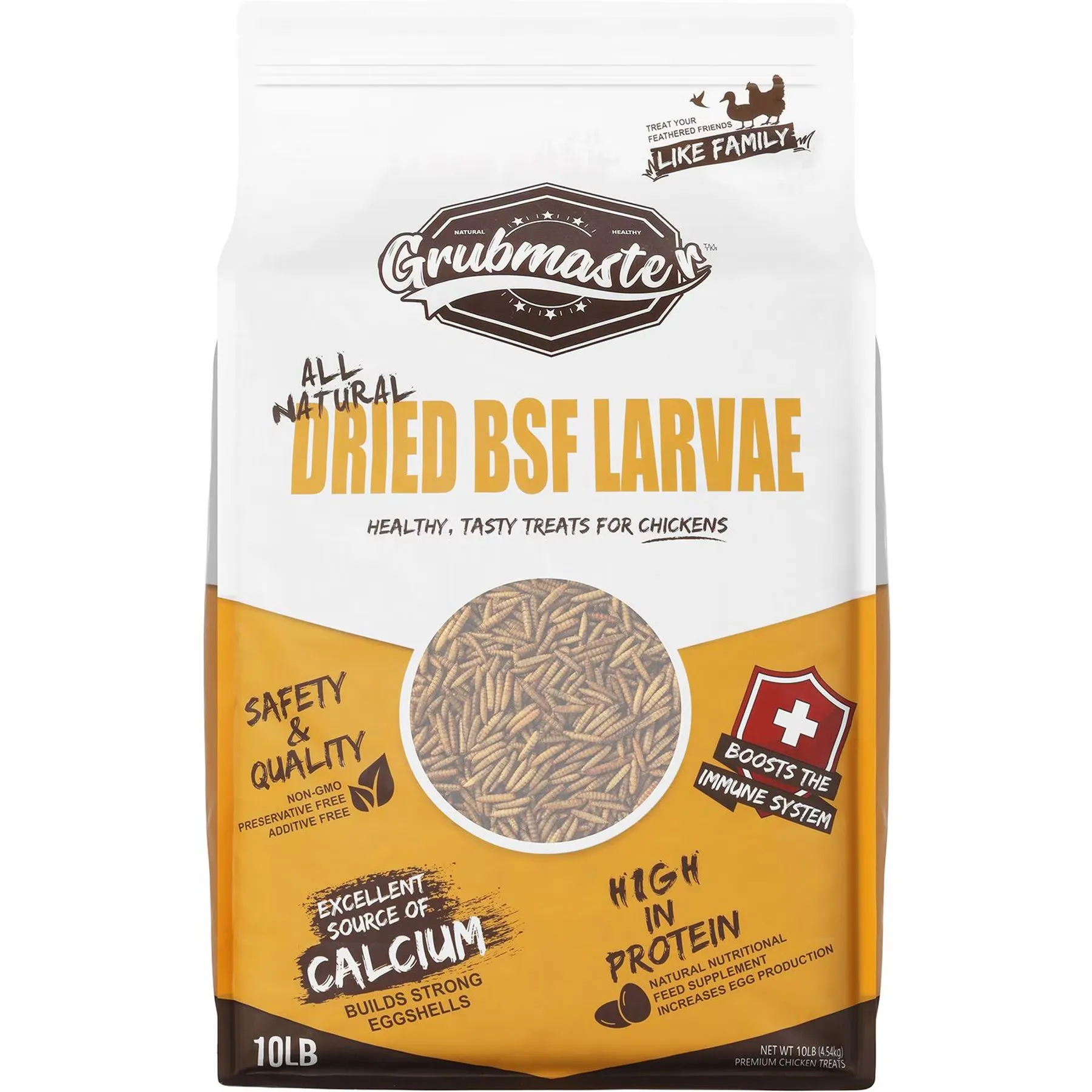 GRUBMASTER Dried Black Soldier Fly Larvae for Chickens, Natural Healthy Chicken Treats for Backyard Poultry - 10 lb. Bag