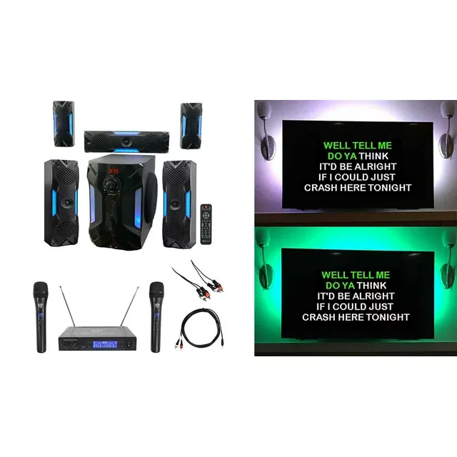 Rockville Bluetooth Home Theater/Karaok<wbr/>e Machine System w/(2) Wireless Mics+Subs