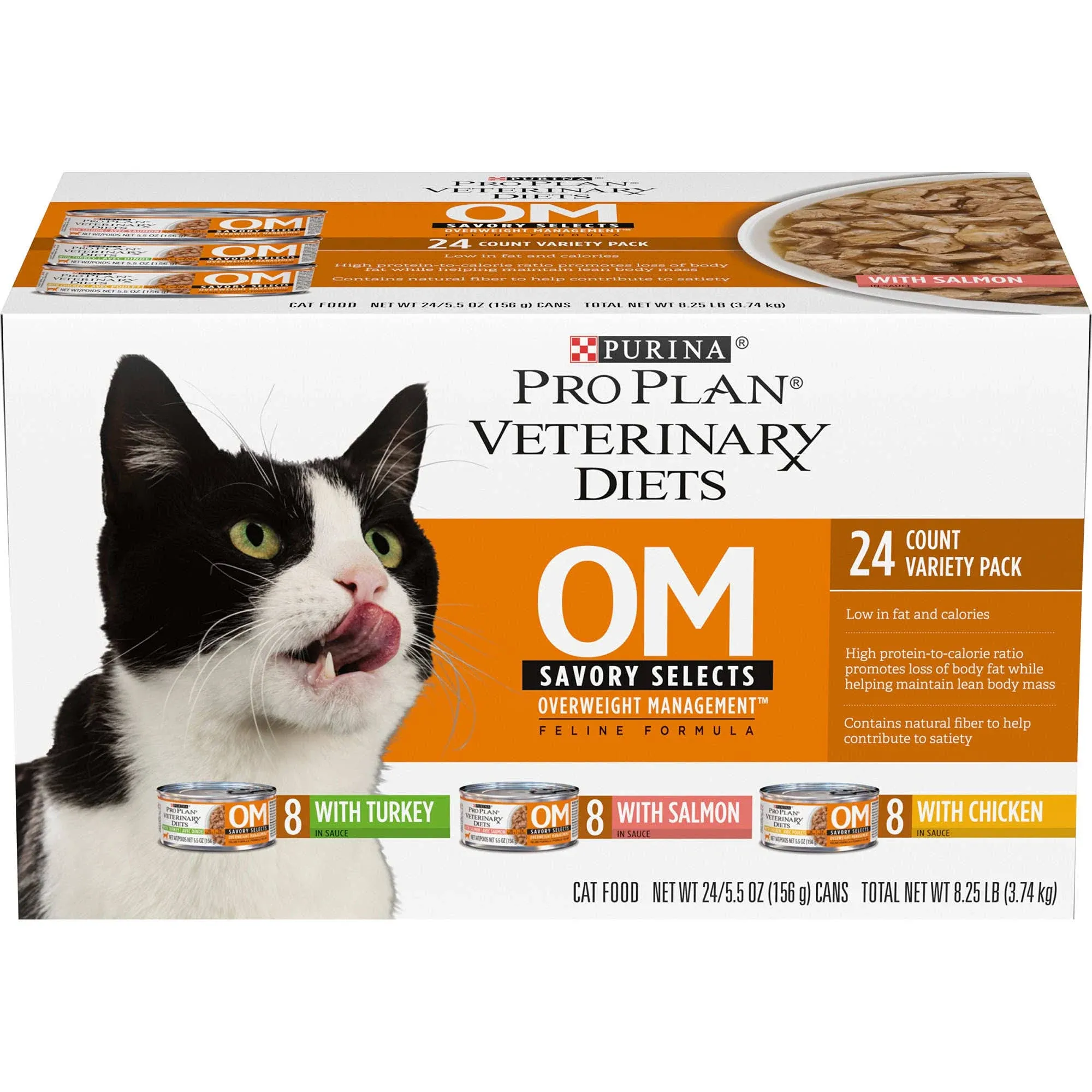 Purina Pro Plan Veterinary Diets OM Savory Selects Wet Cat Food Variety Pack - (Pack of 24) 5.5 oz. Cans