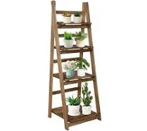 Babion 4 Tier Ladder Shelf, Industrial Leaning Bookshelves Ladder Bookcase Wooden Shelf with Stable Frame Plant Stand Storage Rack Shelf for Home