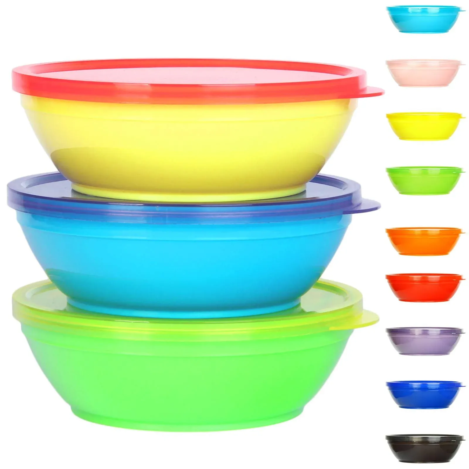 Youngever 8oz Kids Plastic Bowls with Lids 18 pack