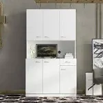 70.87&#034; Tall Wardrobe&amp; Kitchen Cabinet 6-Doors 1-Open Shelves bedroom,White