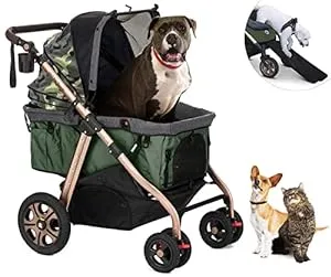 HPZ Pet Rover Titan-HD Premium Super-Sized Dog/Cat/Pet Stroller SUV Travel Carriage/w Access Ramp/100Lbs Capacity/Pumpless Rubber Wheels/Aluminum Frame for Small, Med, Large, XL Pets (Green Camo)