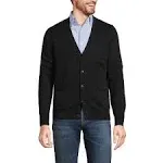 Lands' End Men's Tall Fine Gauge Cotton V-Neck Cardigan Sweater - Large Tall - Black