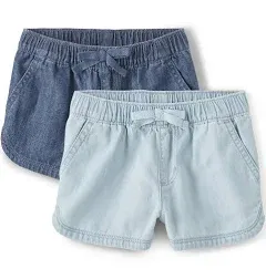 Toddler Girls Chambray Pull On Shorts 2-Pack - Blue