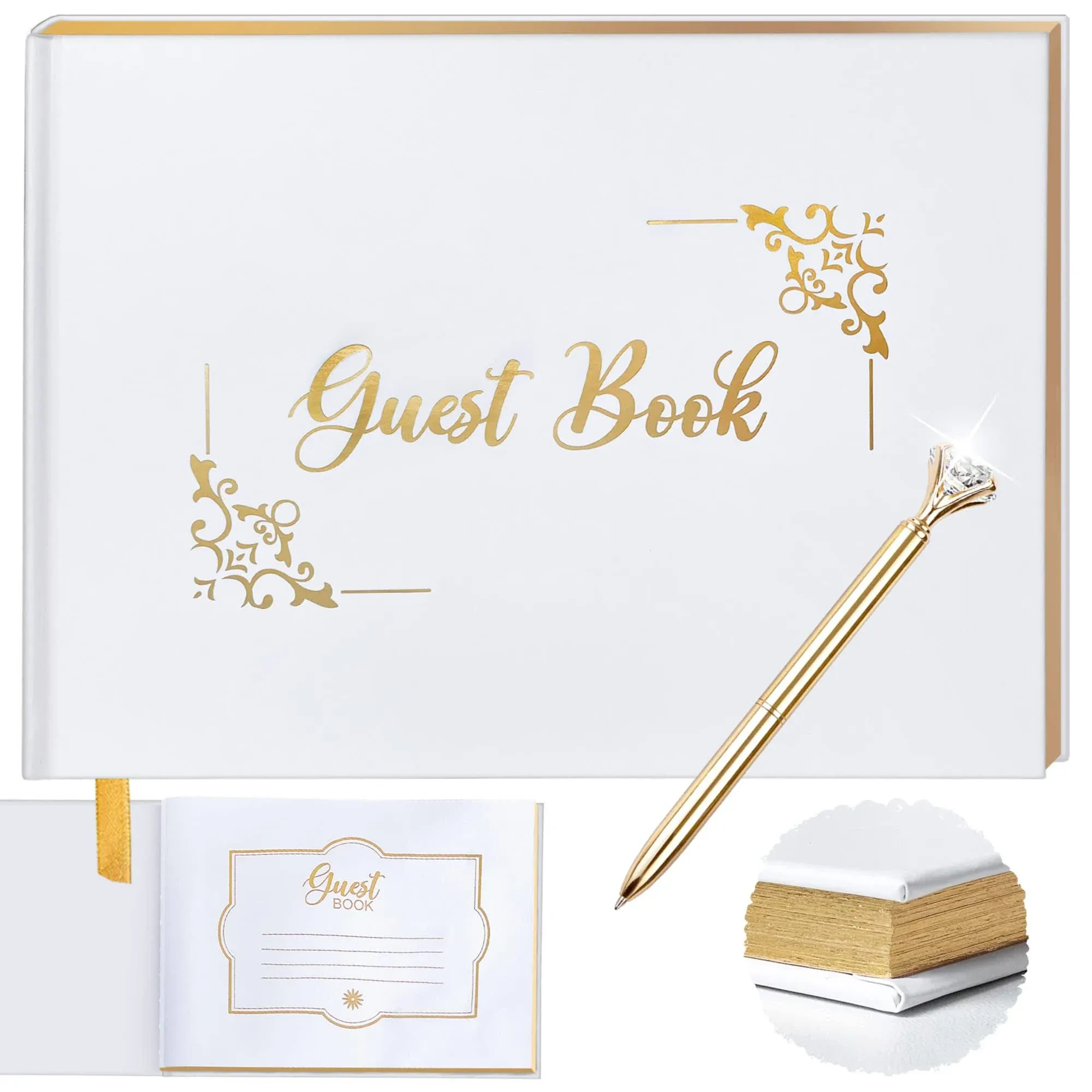 Wedding Guest Book Wedding Guestbook with Gold Pen Guest Book Wedding Gold St...