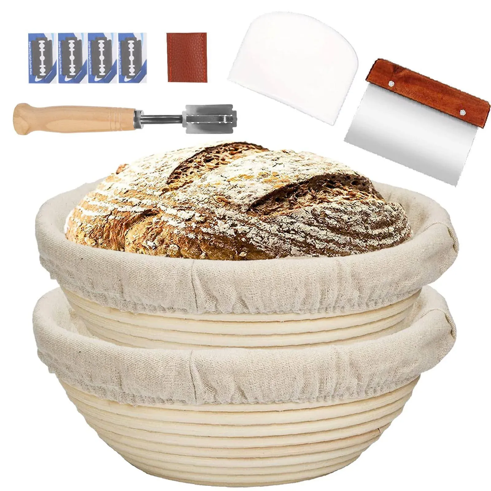 Farielyn-X 2 Packs 9 inch Bread Banneton Proofing Basket - Baking Dough Bowl Gifts for Bakers Proving Baskets for Sourdough Lame Bread Slashing