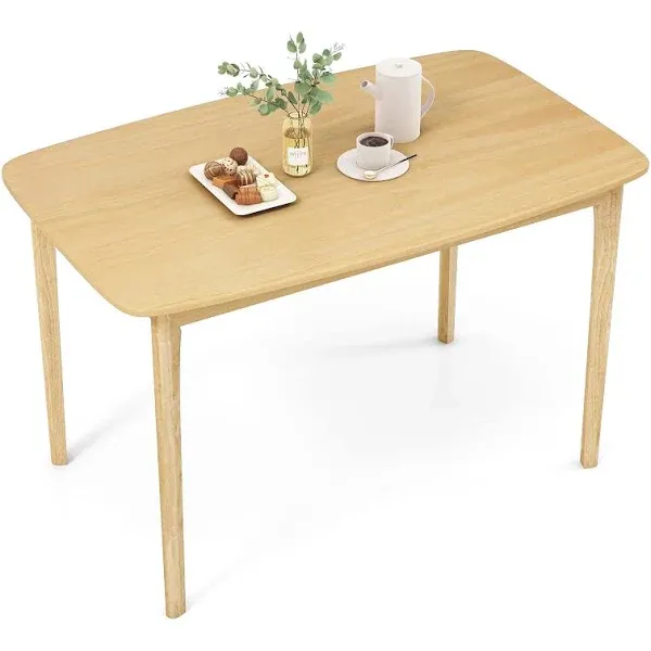 KOMFOTT 48" L Rectangular Wooden Dining Table, Solid Rubber Wood Kitchen Table, Natural