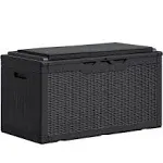 Greesum 100 Gallon Resin Deck Box Large Outdoor Storage Boxes with Cushions for Garden Tools, Patio Furniture Pillows, Pool Supplies, Black