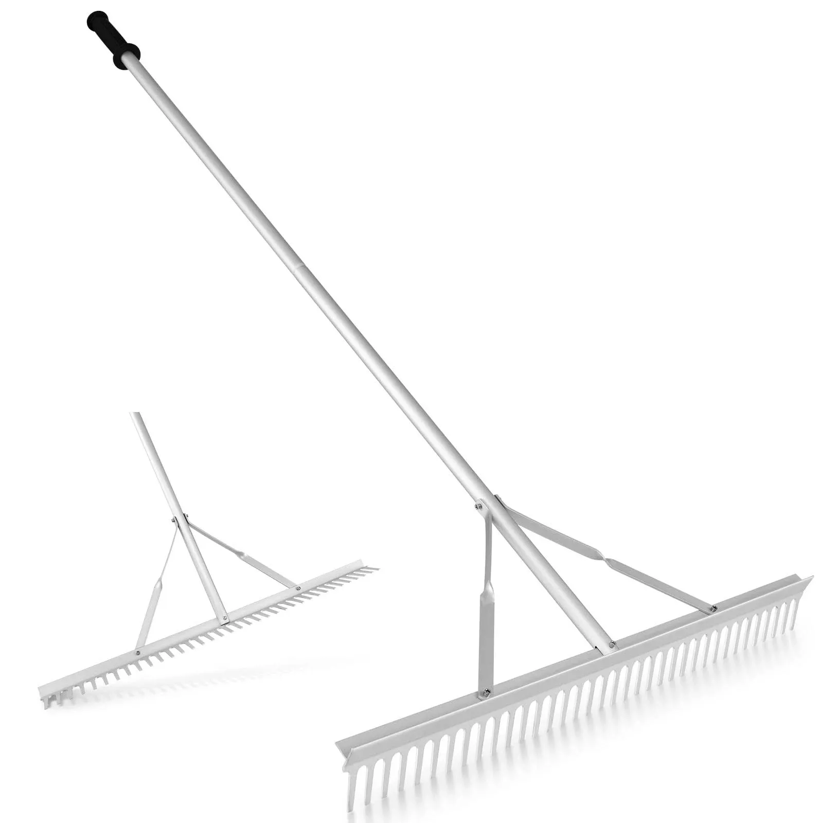 Goplus Landscape Rake 36 Inch, Aluminum Rake Head w/36 Tines and 68" L