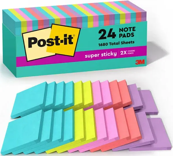 Post-it Super Sticky Recycled Notes, 4x6 in, 3 Pads, 2x the Sticking Power, Wanderlust Collection, Pastel Colors, 30% Recycled Paper (660-3SSNRP)