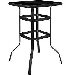 Flash Furniture Barker 27.5" Square Black Tempered Glass Bar Height Metal Patio Bar Table