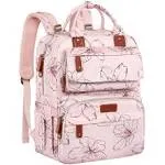 Legestori Floral Printed Diaper Backpack for Moms - Large Pink Bag with Insulated Pockets and Stroller Straps for Baby Girls