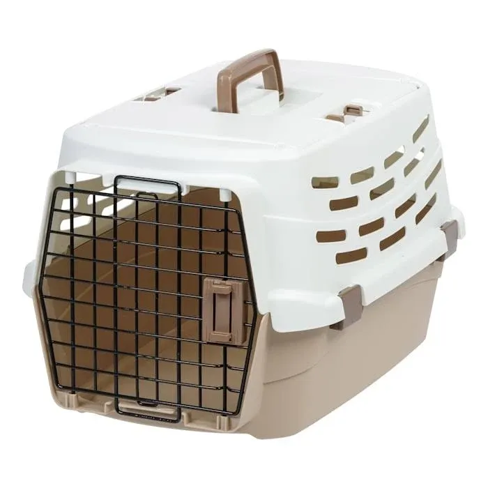 IRIS USA 23" Cat Carrier, Small Pet Carrier Hard, Dog Kennel with 2-Door Front and Top Access, Dog Carrier, up to 18 pounds, White/Almond