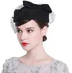 Women's British Style Pillbox Church Derby Wedding Winter Vintage Fascinator Beret 100% Wool Felt Veil Hat