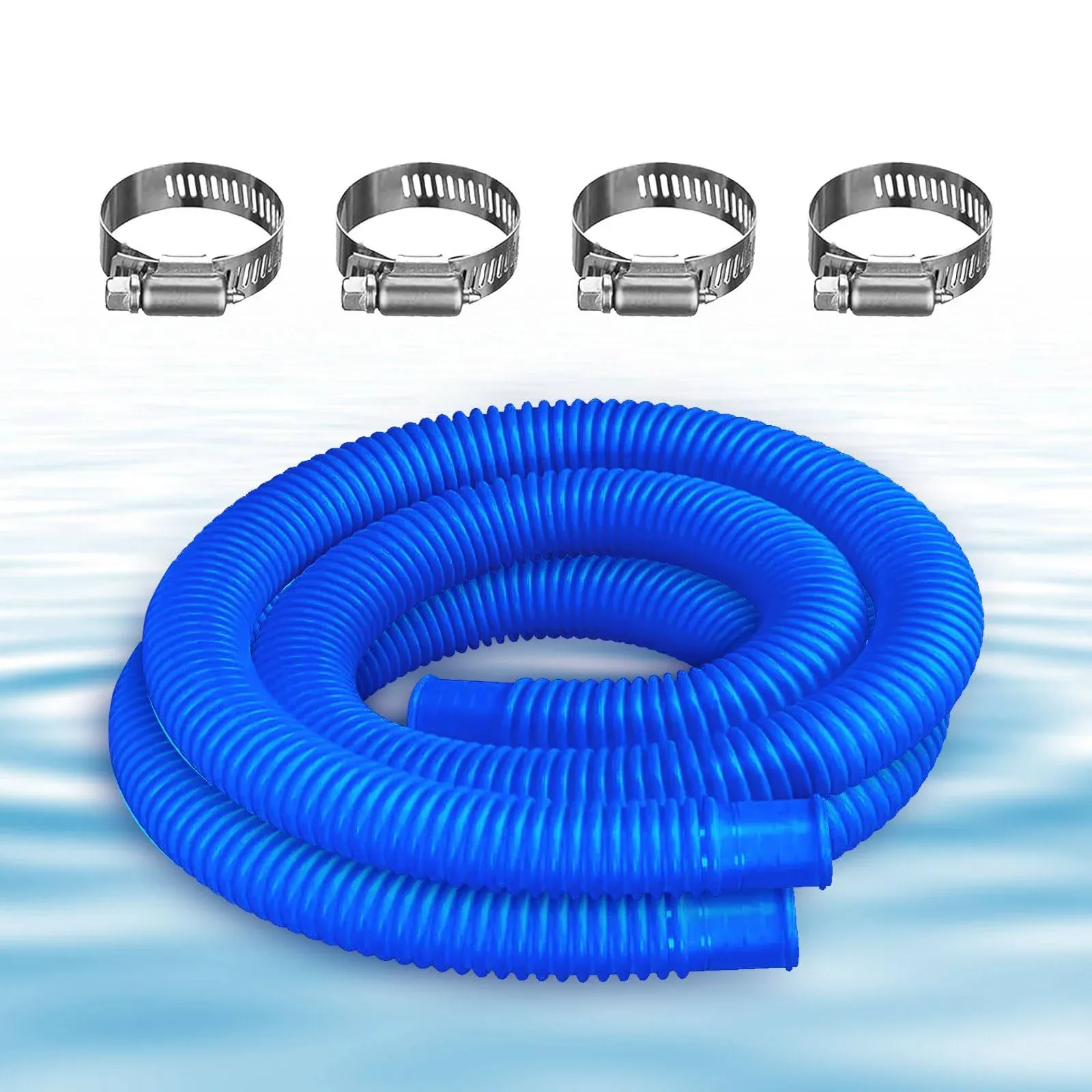 1.25 inch Pool Pump Replacement HOSES for Above Groud Pools - Pool HOSES for Intex Coleman Pool Filter Pump 607, 637 with 4 Clamps (Blue-2 Pack)