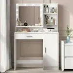 Palimder Vanity Desk with Mirror, Light, Large Drawer, Three Level Storage Dresser, 3 Lighting