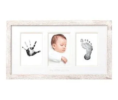 Pearhead My Little Prints Newborn Handprint & Footprint Frame Kit - No Mess Clean Touch Ink Pad, Gender-Neutral Keepsake, Ideal Shower Gift, Nursery Decor, Distressed Wood