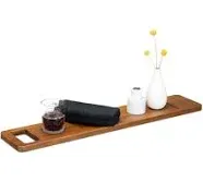 Navaris Wood Bath Tray Shelf - Walnut Bathtub Tray Caddy Tub Holder for Tablet, Books, Candles, Massage Oil - Real Walnut Wood with Simple Design