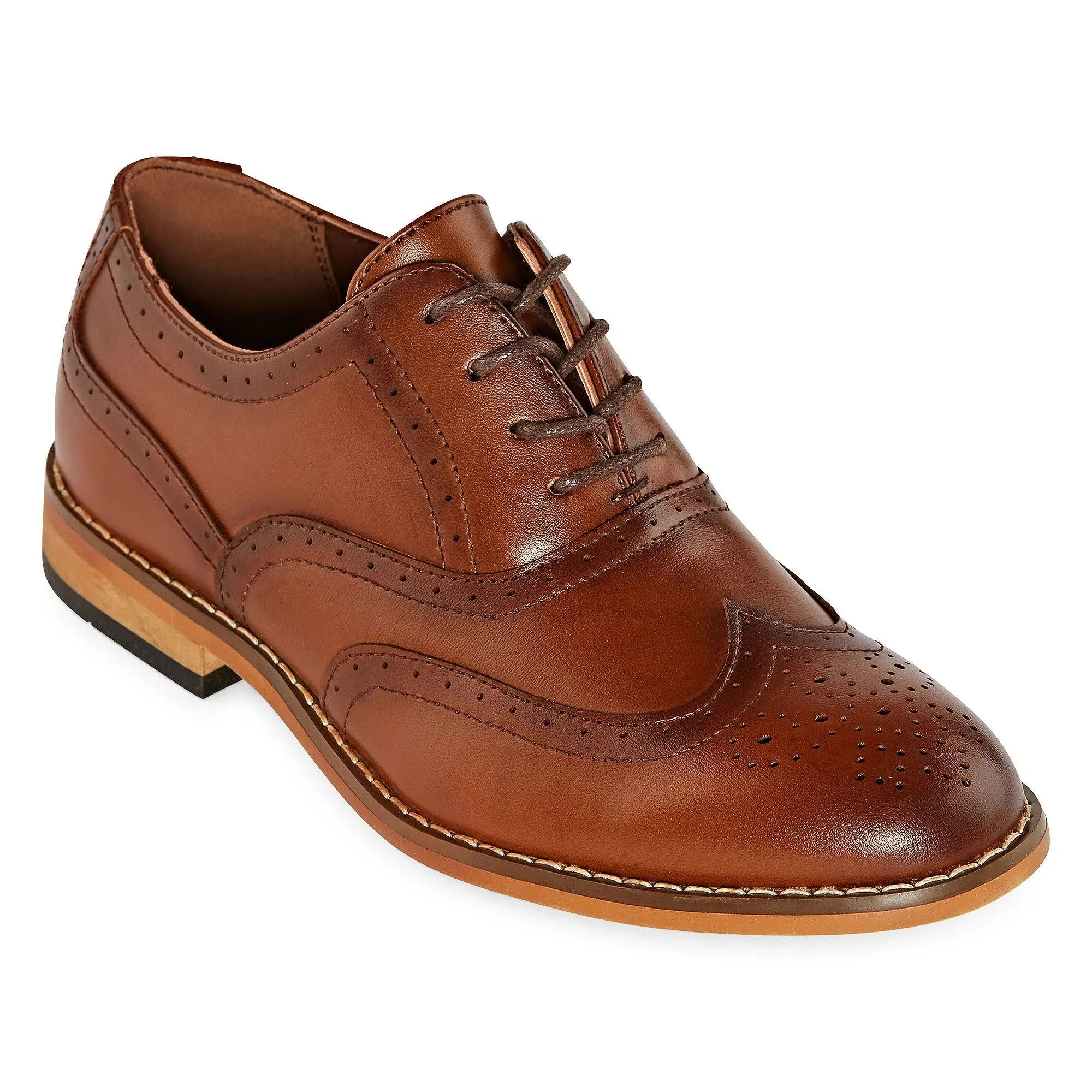 Big Boys Stacy Adams Dunbar Wingtip Oxford Dress Shoe - Cognac - Sz 6 - See Note