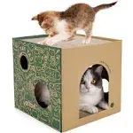 Cardboard Cat House with 2 Story Scratch Pads Cat Play House for Indoor Cats Corrugated Scratcher Box Cat Scratching Toy for Cat Birthday, Hideout for Bunny Small Animals.