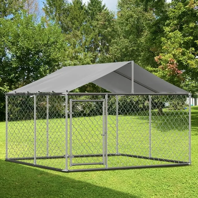 LZBEITEM 7.5 x 7.5ft ( 90" x 90" x 65" ) Large Outdoor Dog Run Kennel, Heavy Duty Dog Pets Cage Galvanized Steel Dog Fence Dog Enclosure Playpen with Waterproof Cover