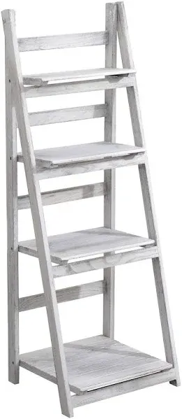 Babion 3-Tier Ladder Shelf with 2 Baskets, Bookshelf for Small Spaces, Wooden Ladder Bookcase, Folding Storage Organizer Rack, Plant Stand Floor Freestanding, Flowerpot Storage Shelf (White)