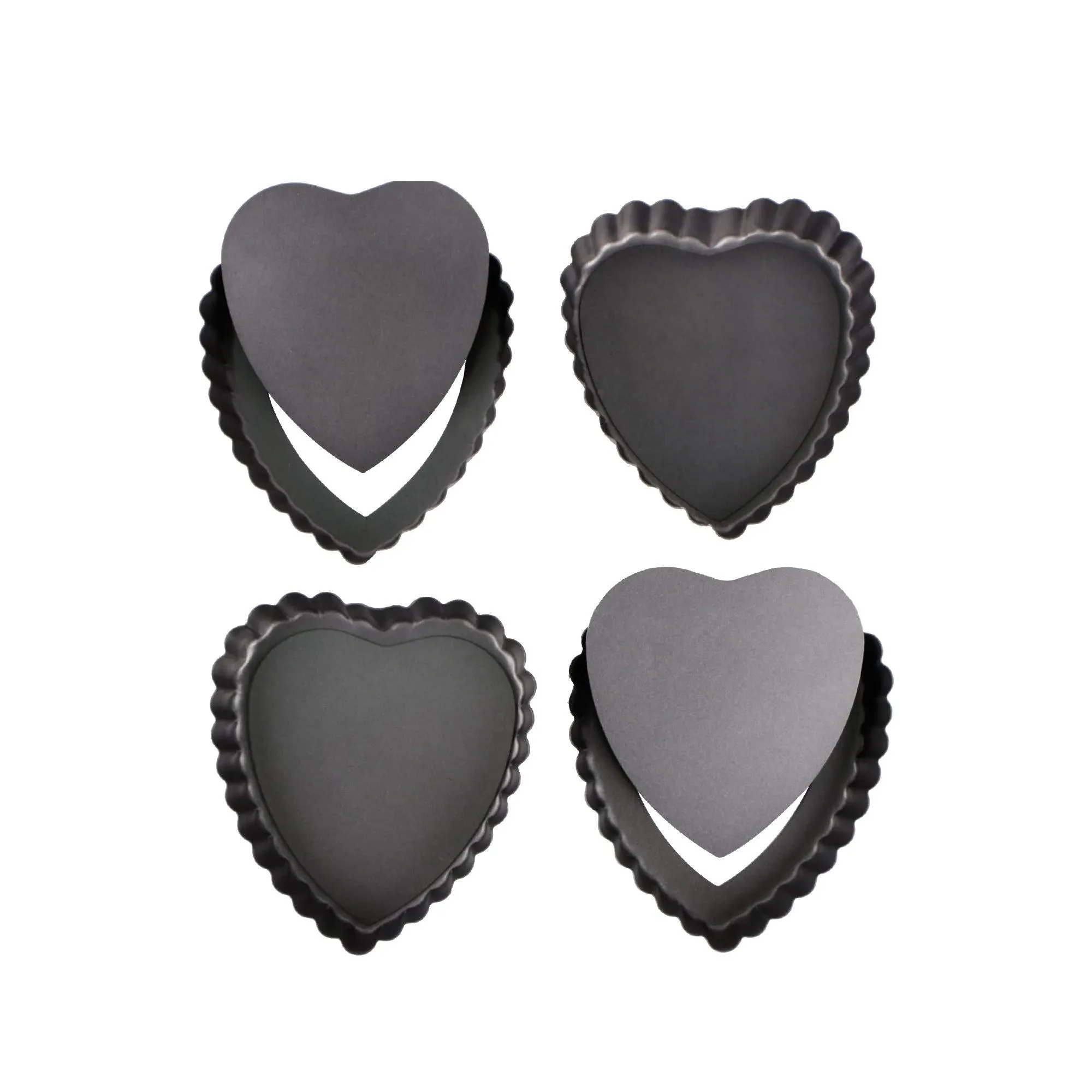 4pcs, Heart Shaped Tart Molds, 4.3&#39;&#39;x4.7&#39;&#39;, Loose Bottom *, Non-Stick Mini Pie Pans, Pudding Molds, Baking Tools, Kitchen Gadgets, Kitchen Accessories