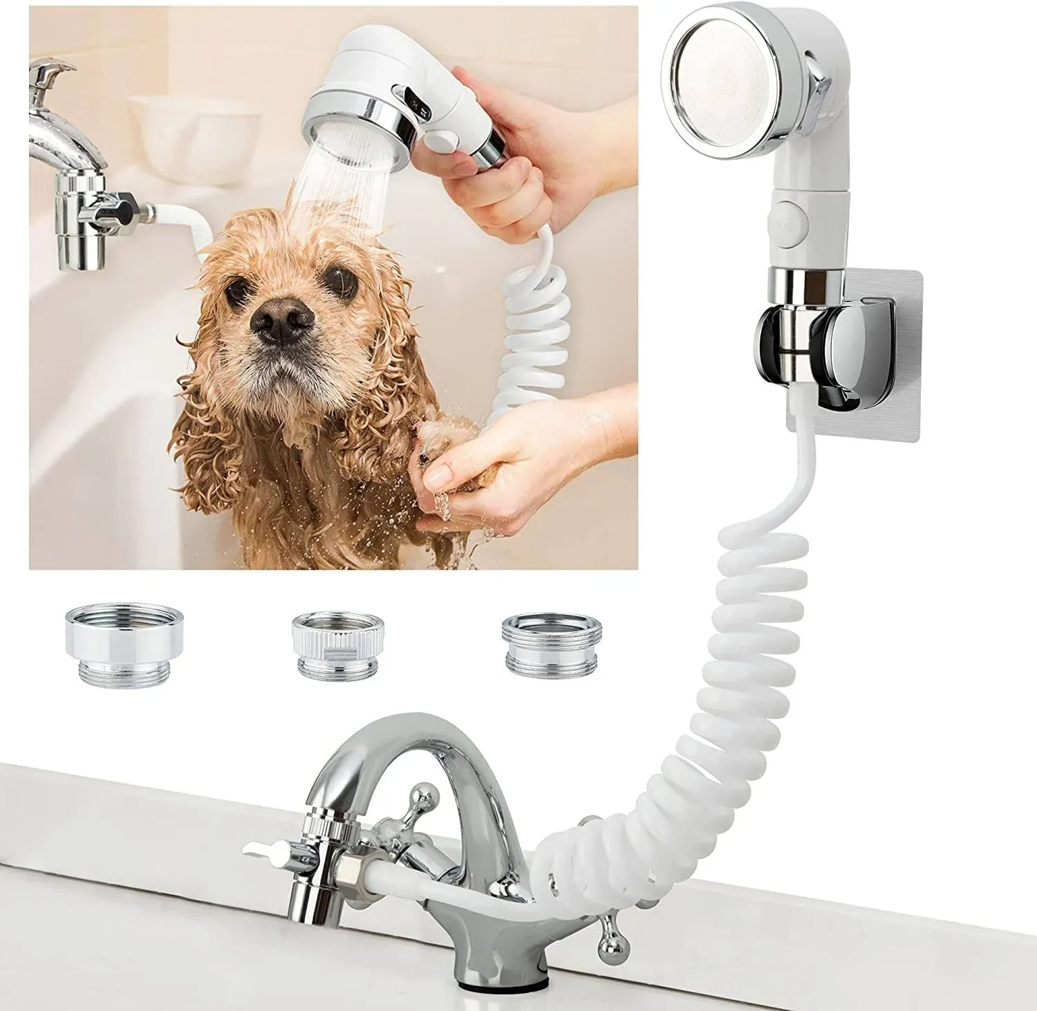 Dog Shower Sink Hose Faucet Sprayer Attachment Adapters for Pet Bathing shower