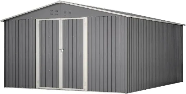 11x13 FT Outdoor Storage Shed, Metal Steel Utility Tool Shed Storage House with Double Lockable Doors & Air Vent for Backyard Garden Patio Lawn Gray