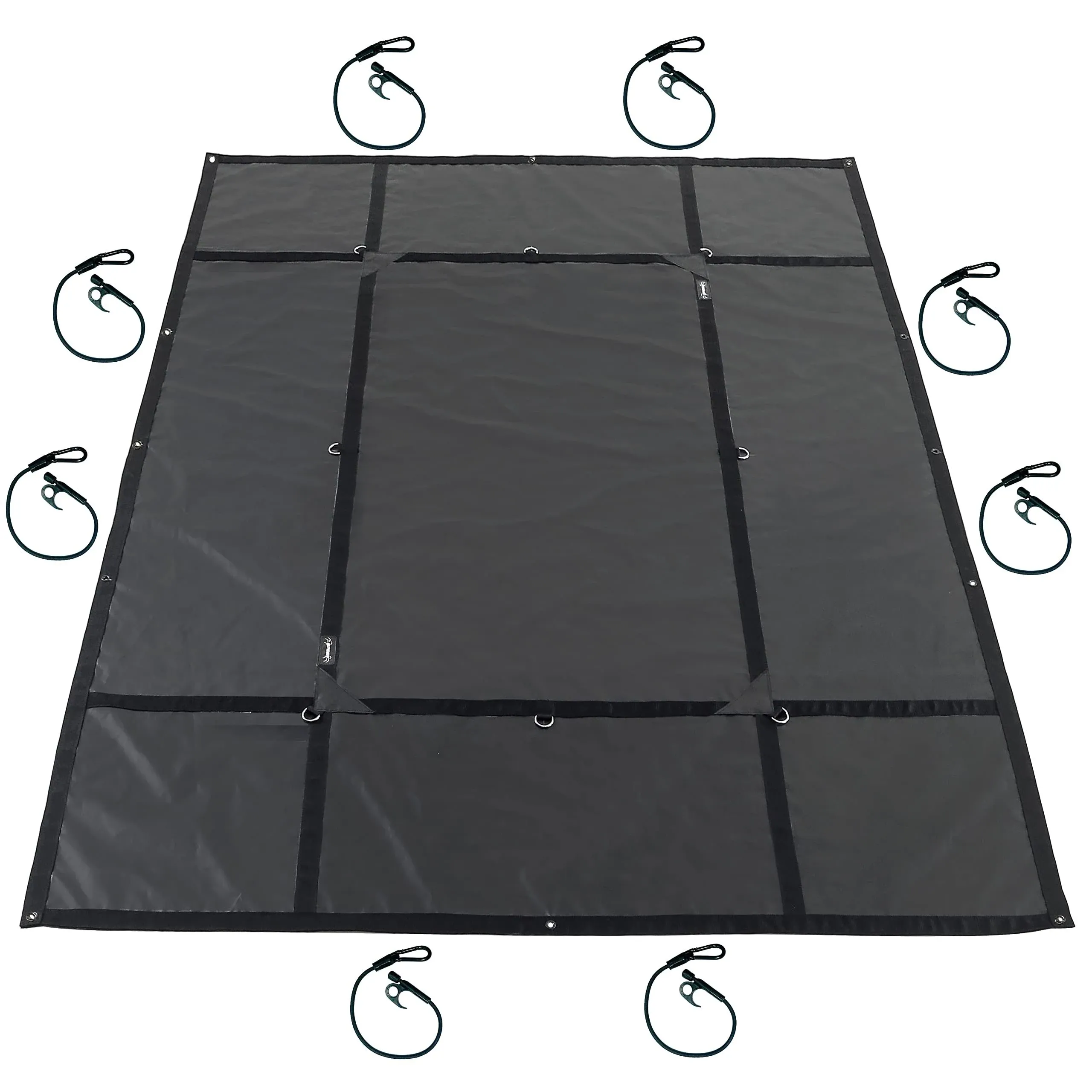 Spider Pickup Truck Bed Tarp (7’8” W x 10’6 L) - Heavy Duty Black Solid Waterproof Cargo Net Cover - Detachable Quick Adjust Tie Downs - Fits Long