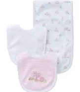 Little Me Baby Bunnies 3-Piece Bib & Burp Cloth Set, Pink