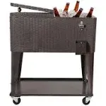 Clevr Outdoor Patio Rolling Cooler 80 Qt Wicker Ice Beer Chest Cart Brown Rattan