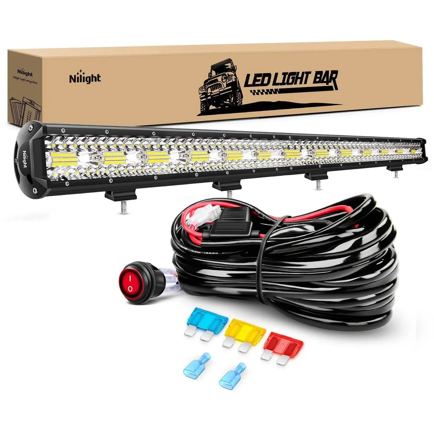 Nilight 37inch 780W LED Light Bar Triple Row Flood Spot Combo 78000LM Driving Off Road Lights with 12V Wiring Harness Kit for Truck Tractor Trailer